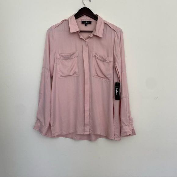 LULU’S Chic Pursuit Long Sleeve Button down Top in Light Blush Pink Size S NWT - Picture 4 of 11